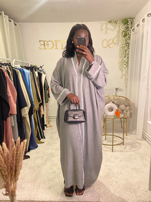 Abaya brodé gris